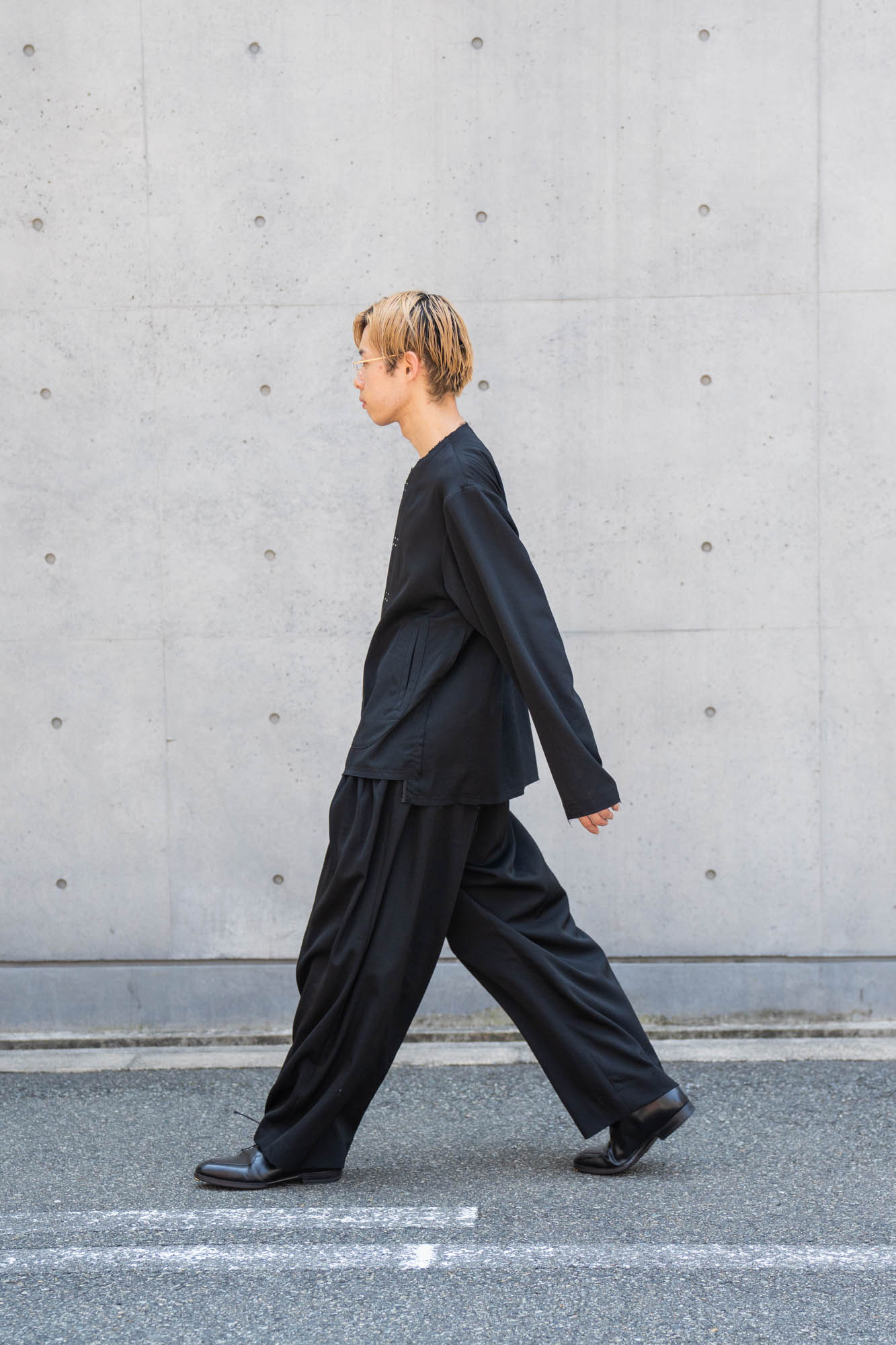 No-collar wool gabardine jacket