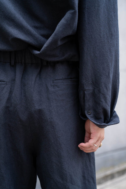 Linen Silk Wide Knee Tuck Pants