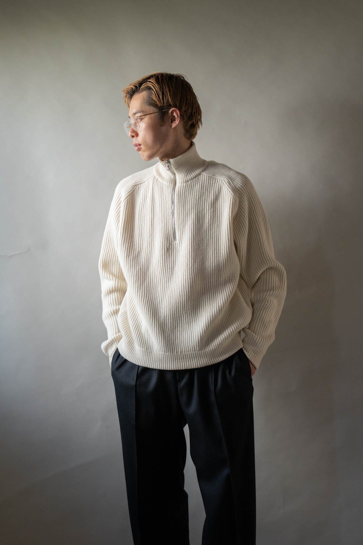 HALF ZIP RIBBED JUMPER