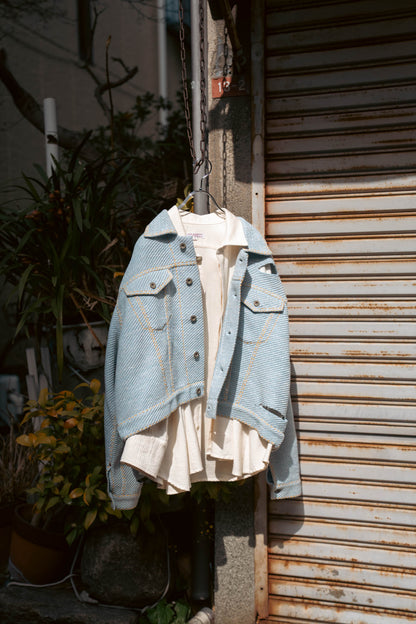 Knitted Denim Jacket with Hand Stitching