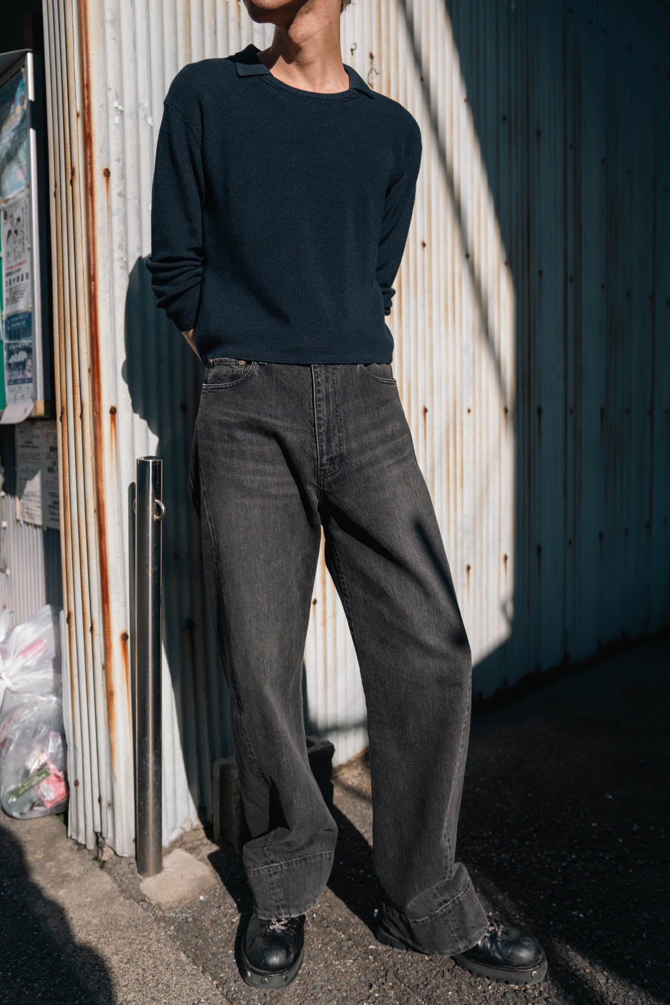 Roll Up Patched Knit in Marcerized Cotton