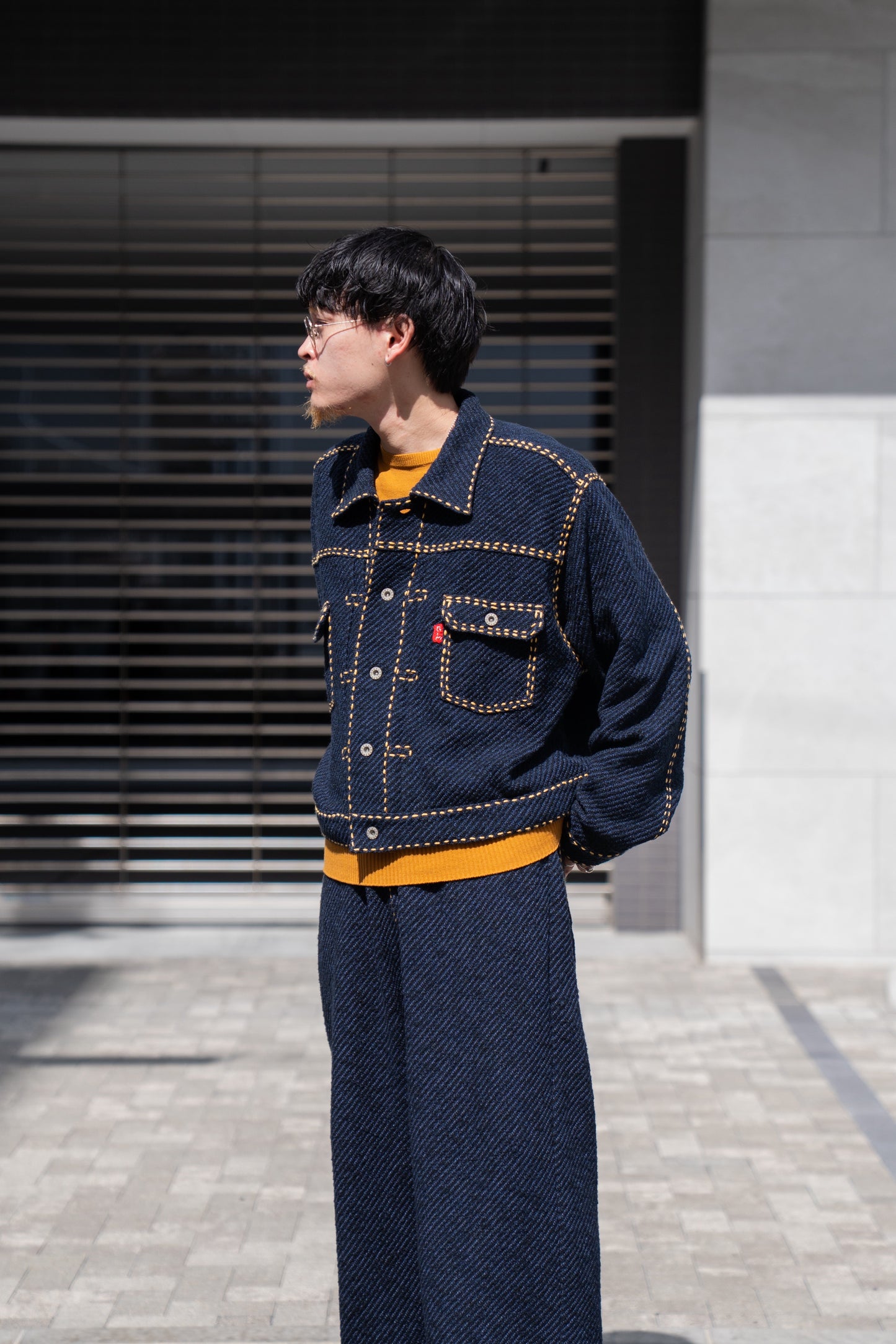 Hand Stitched Rigid Denim Knit Jacket