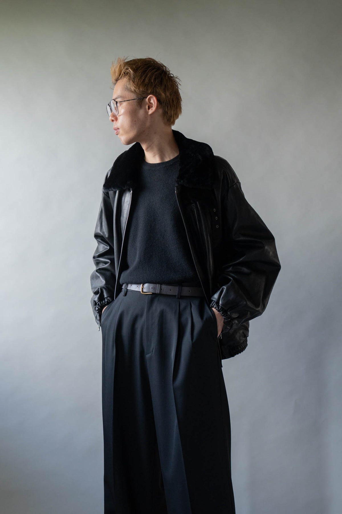 MOUTON COLLAR CALF ZIP JACKET(ST.1549)
