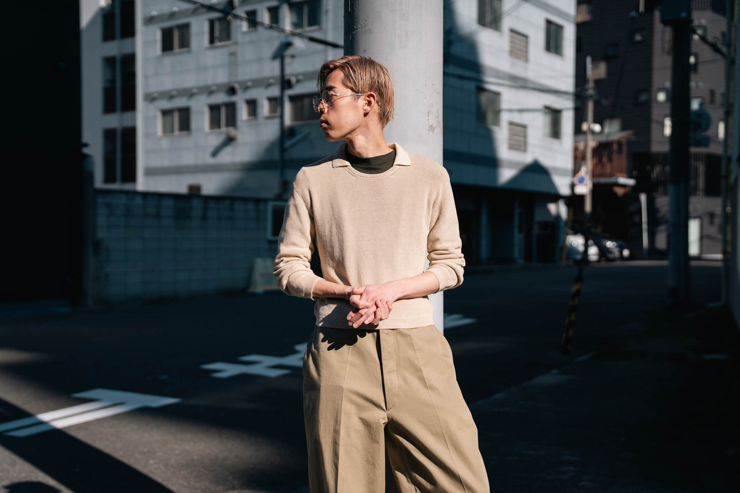 Roll Up Patched Knit in Marcerized Cotton