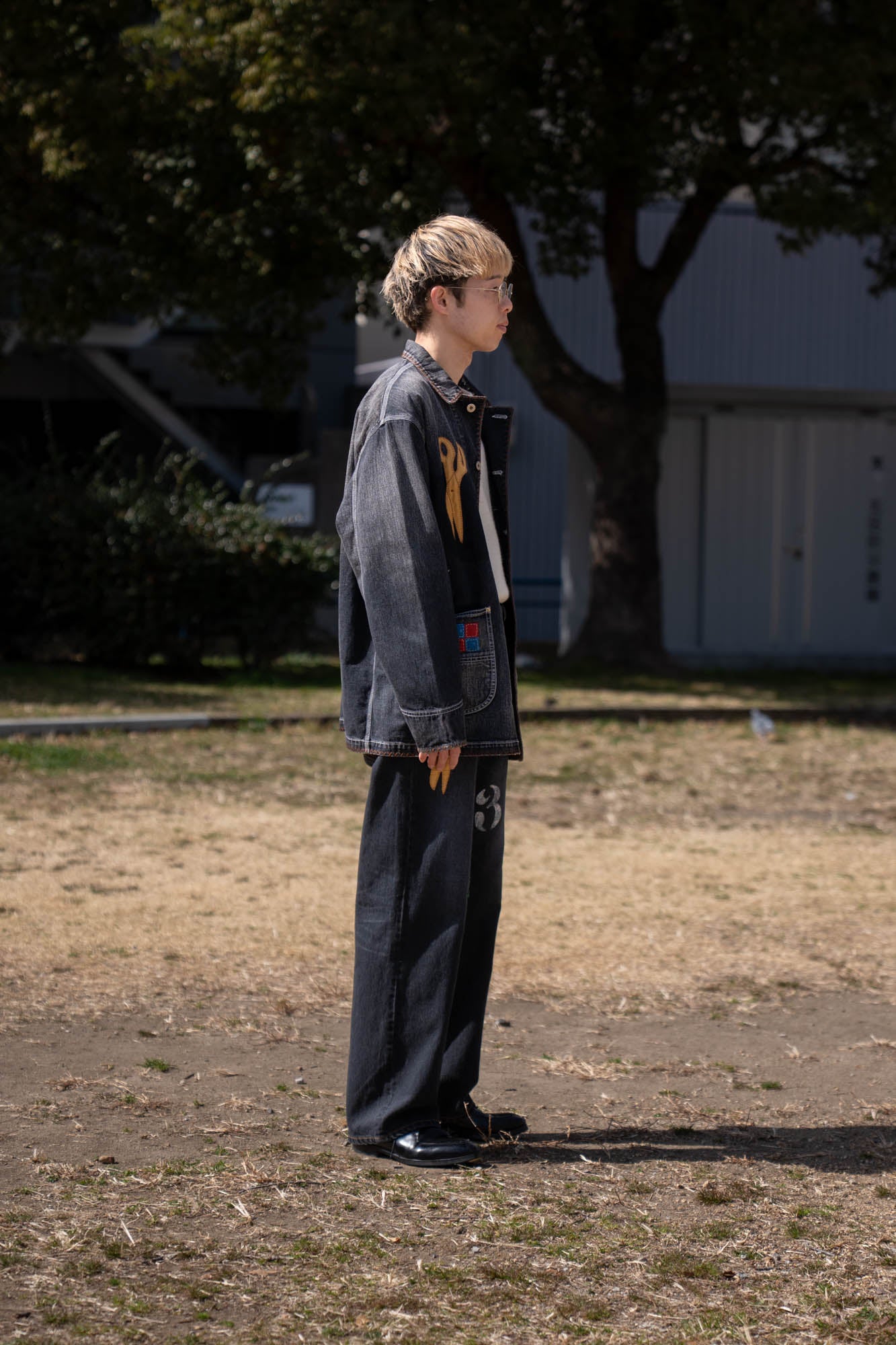 Hand-Embroidered Denim Pants