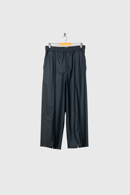WIDE TROUSER WITH RIBBED WAISTBAND IN WOOL FLANNEL