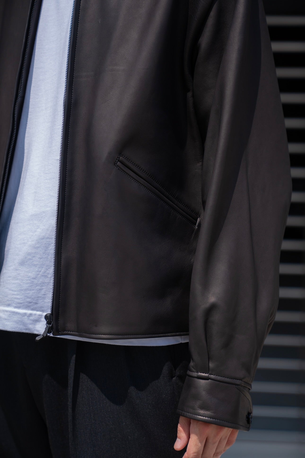 Lamb Leather Zip Short Jacket