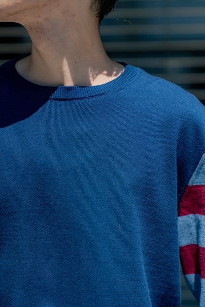COTTON CASHMERE BORDER SLEEVE SWEATER