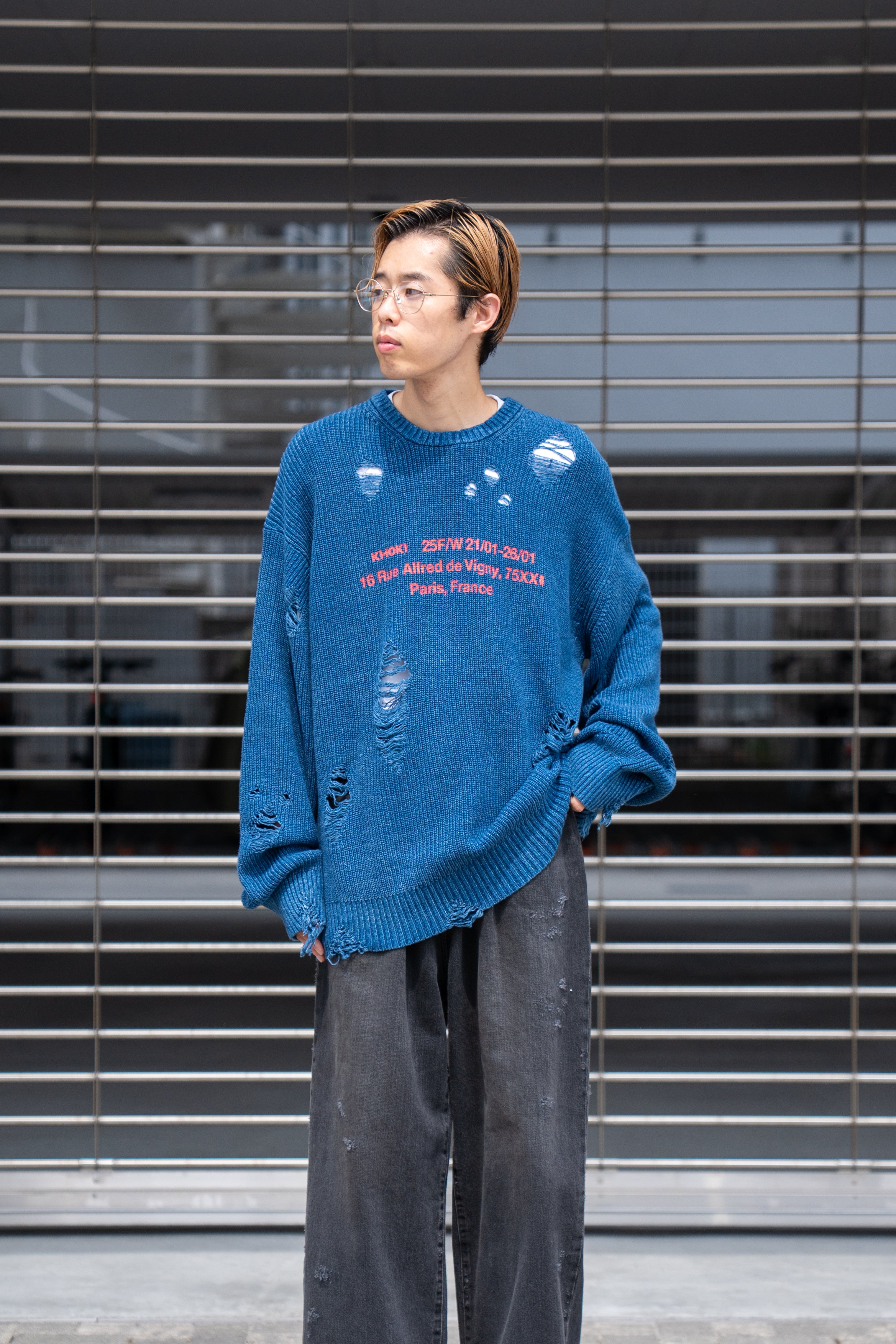 Indigo pullover knit – sign | サイン