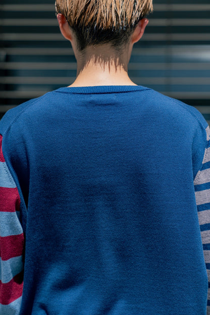 COTTON CASHMERE BORDER SLEEVE SWEATER