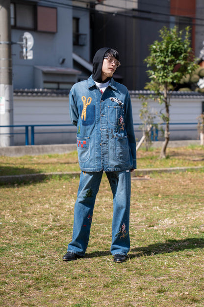 Hand-Embroidered Denim Pants