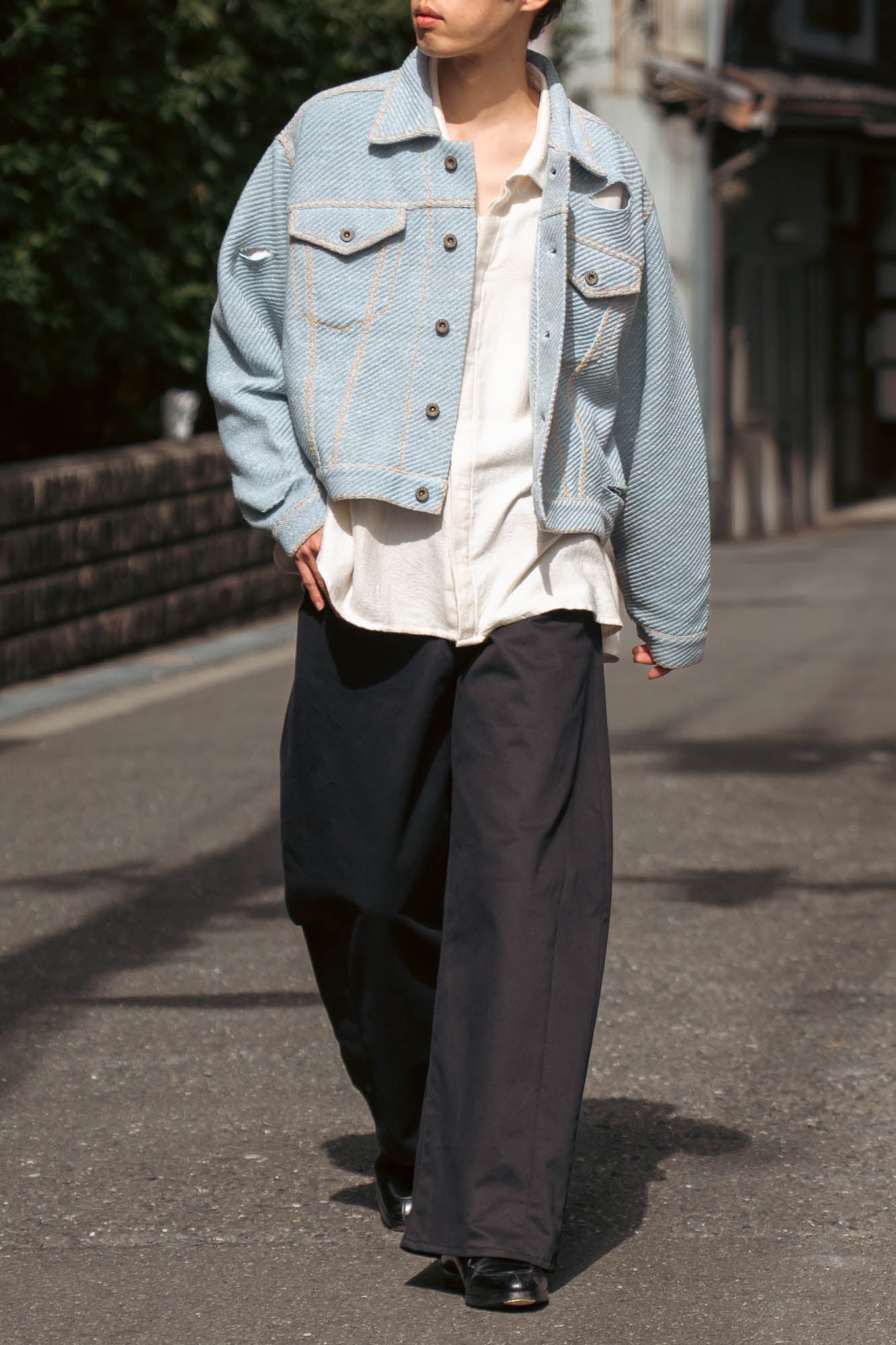 Knitted Denim Jacket with Hand Stitching