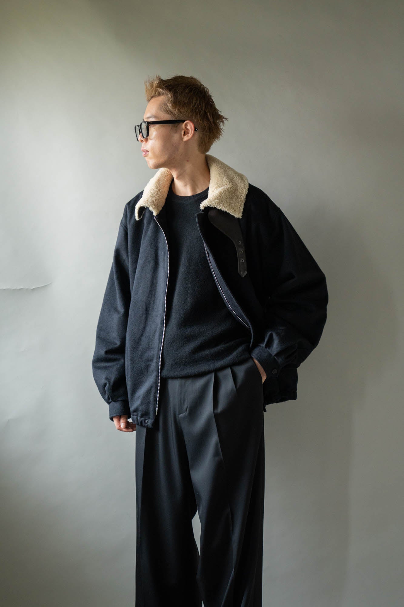 MOUTON COLLAR WOOL CASHMERE PADDED JACKET(ST.1546)