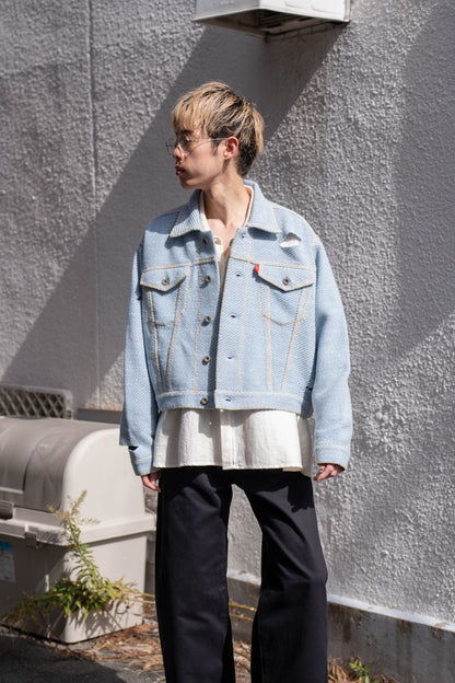 Knitted Denim Jacket with Hand Stitching