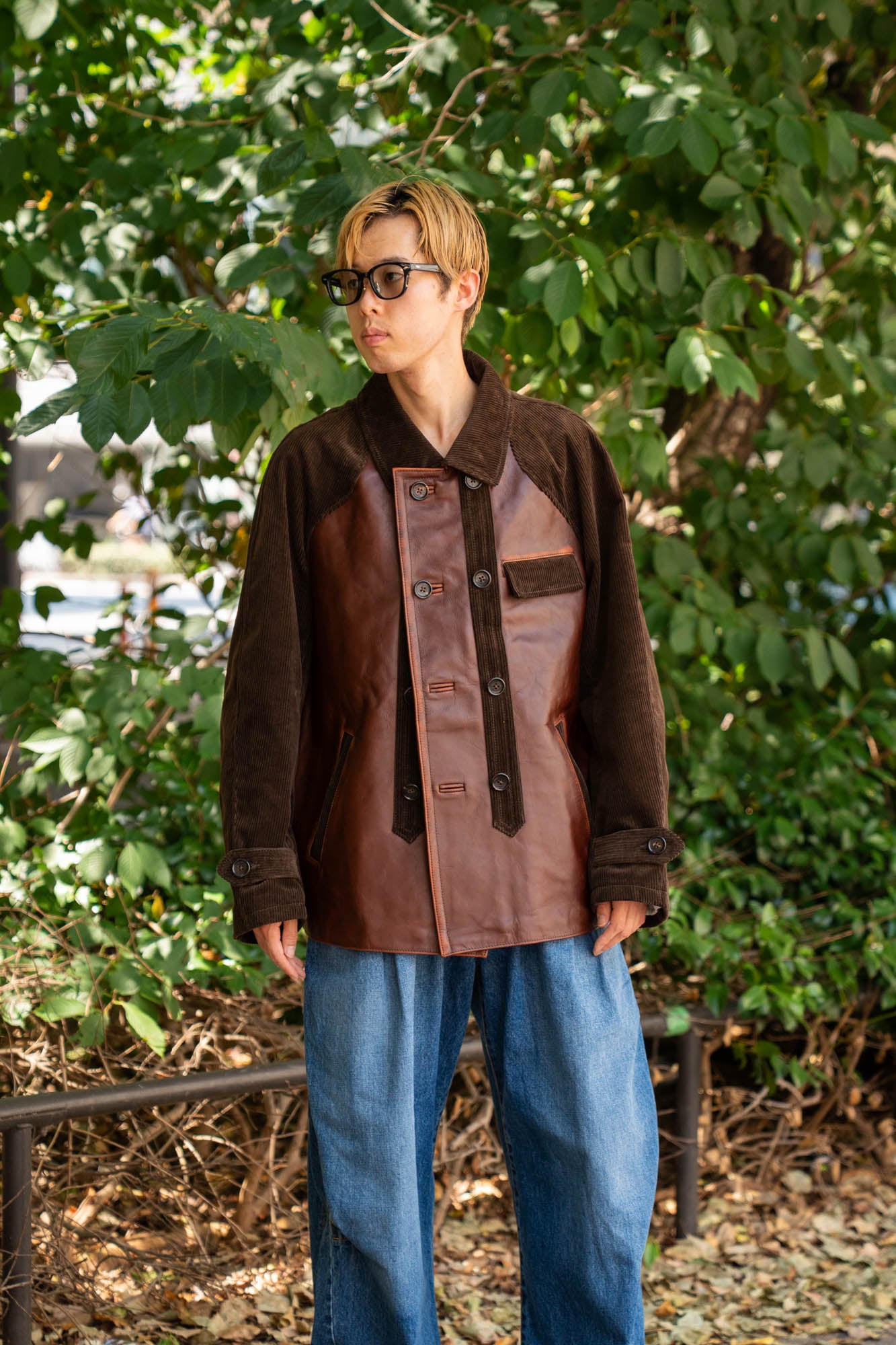 Combination leather jacket