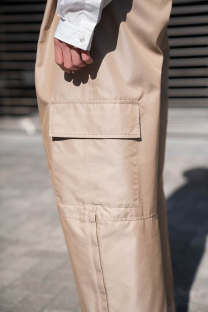 Giza cotton cargo tuck pants