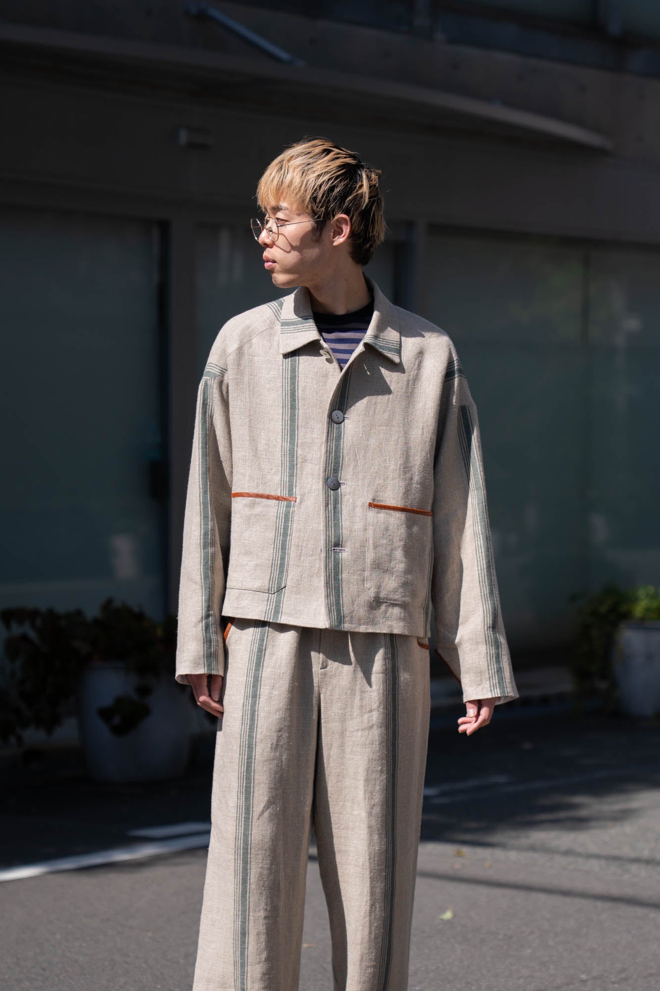 FLLOWER SAK LINEN STRIPE JACKET