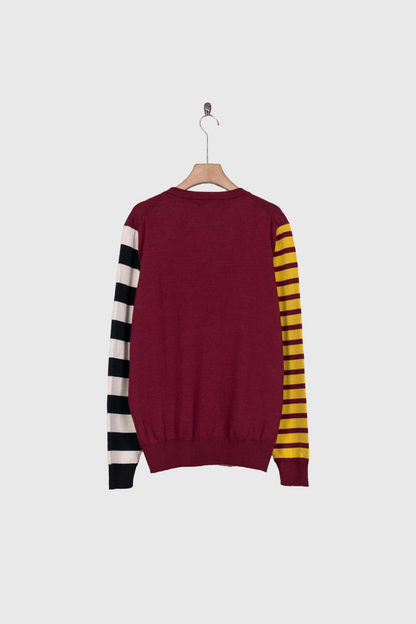 COTTON CASHMERE BORDER SLEEVE SWEATER