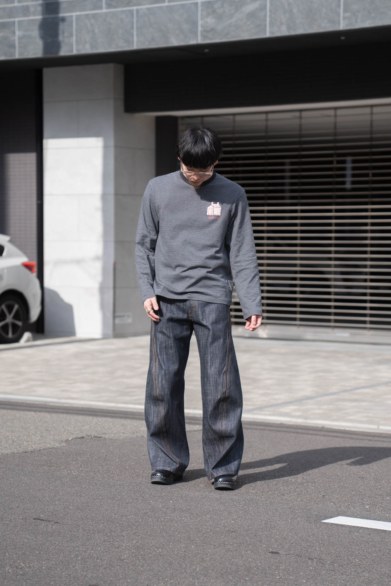 Hand-Embroidered Stripe Long Sleeve T-Shirt