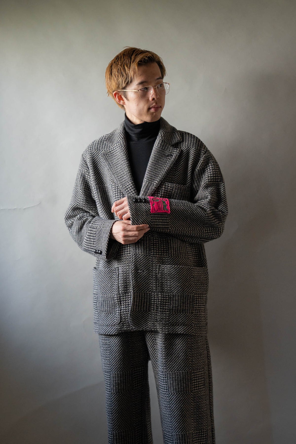 Knitted Tweed Check Tailored Jacket