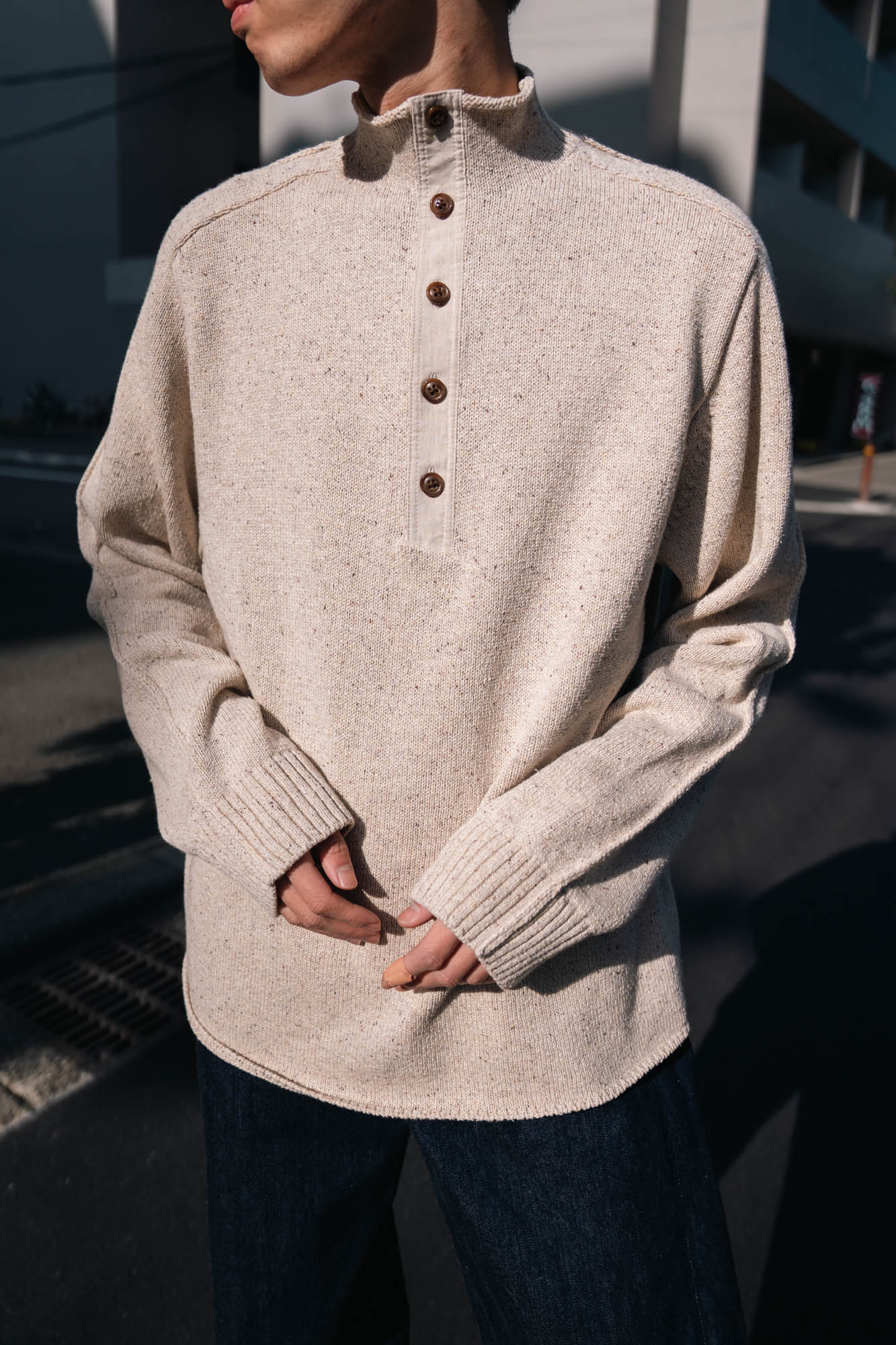 BOTTLE-NECK KNIT PULLOVER