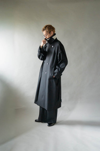 Wool Gabardine Trench Coat In Black