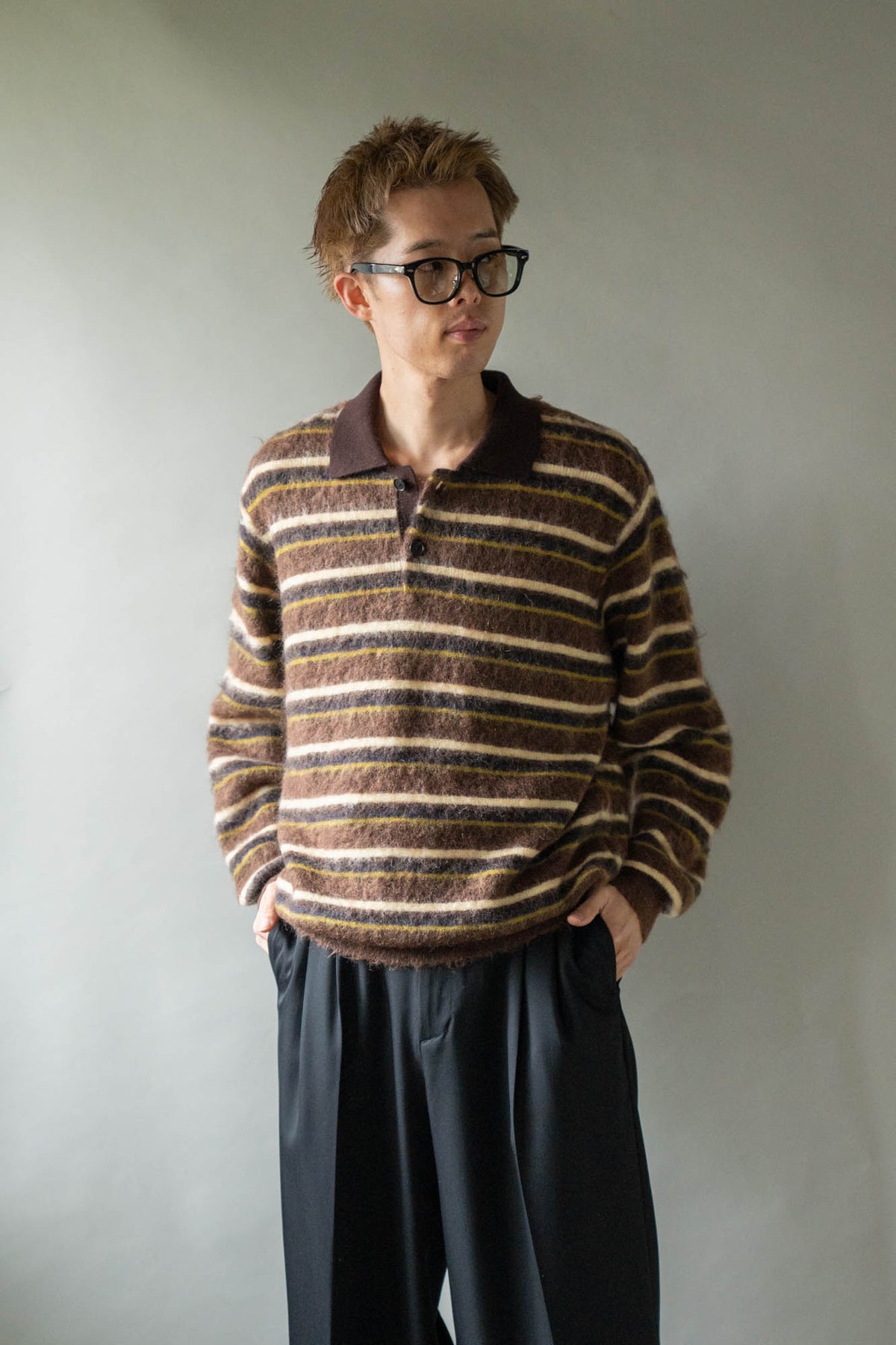 KID MOHAIR RIBBED KNIT POLO LS(ST.1647)