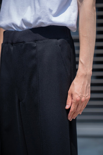 WIDE TROUSER WITH RIBBED WAISTBAND IN WOOL FLANNEL