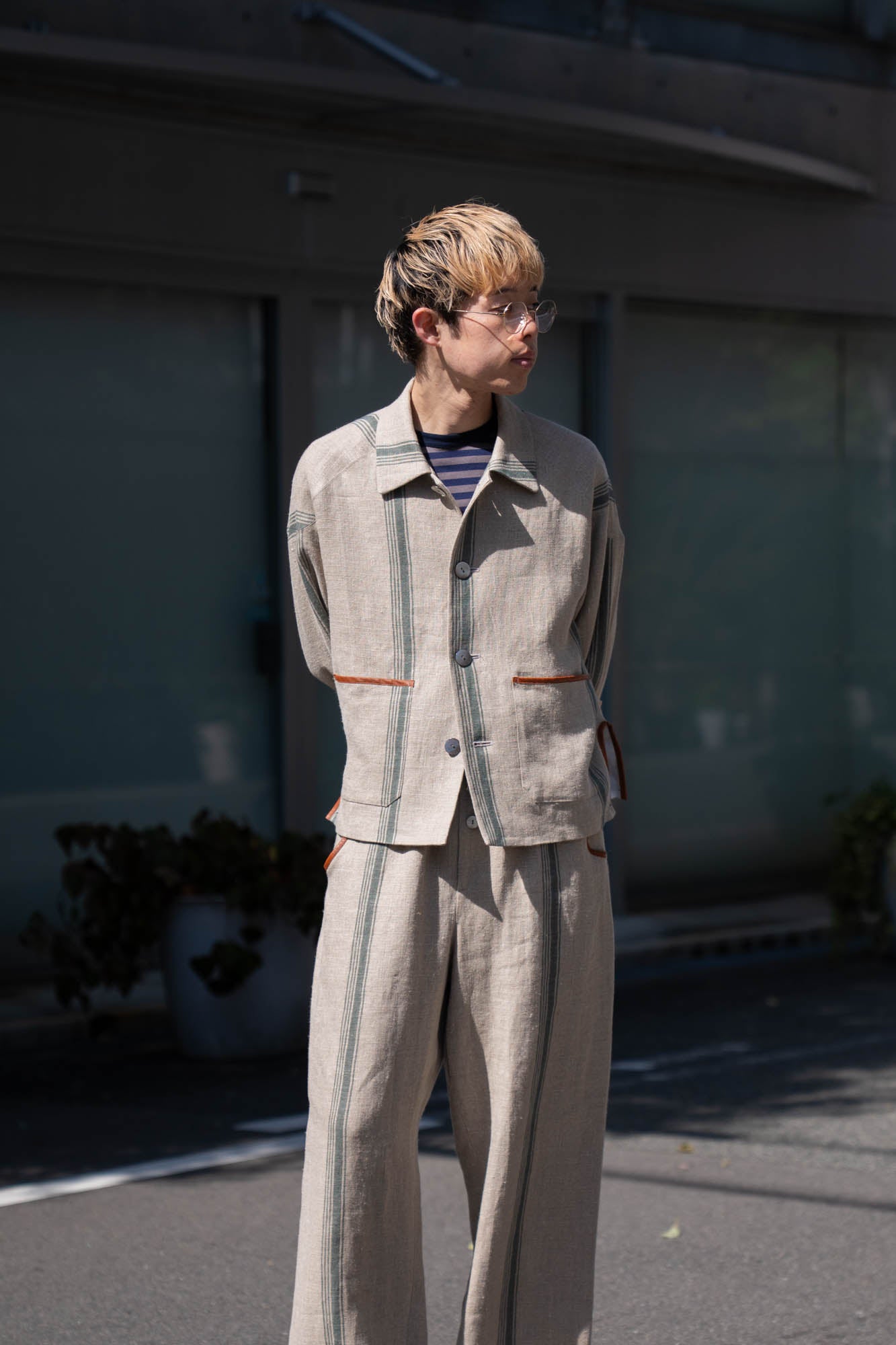 FLLOWER SAK LINEN STRIPE JACKET