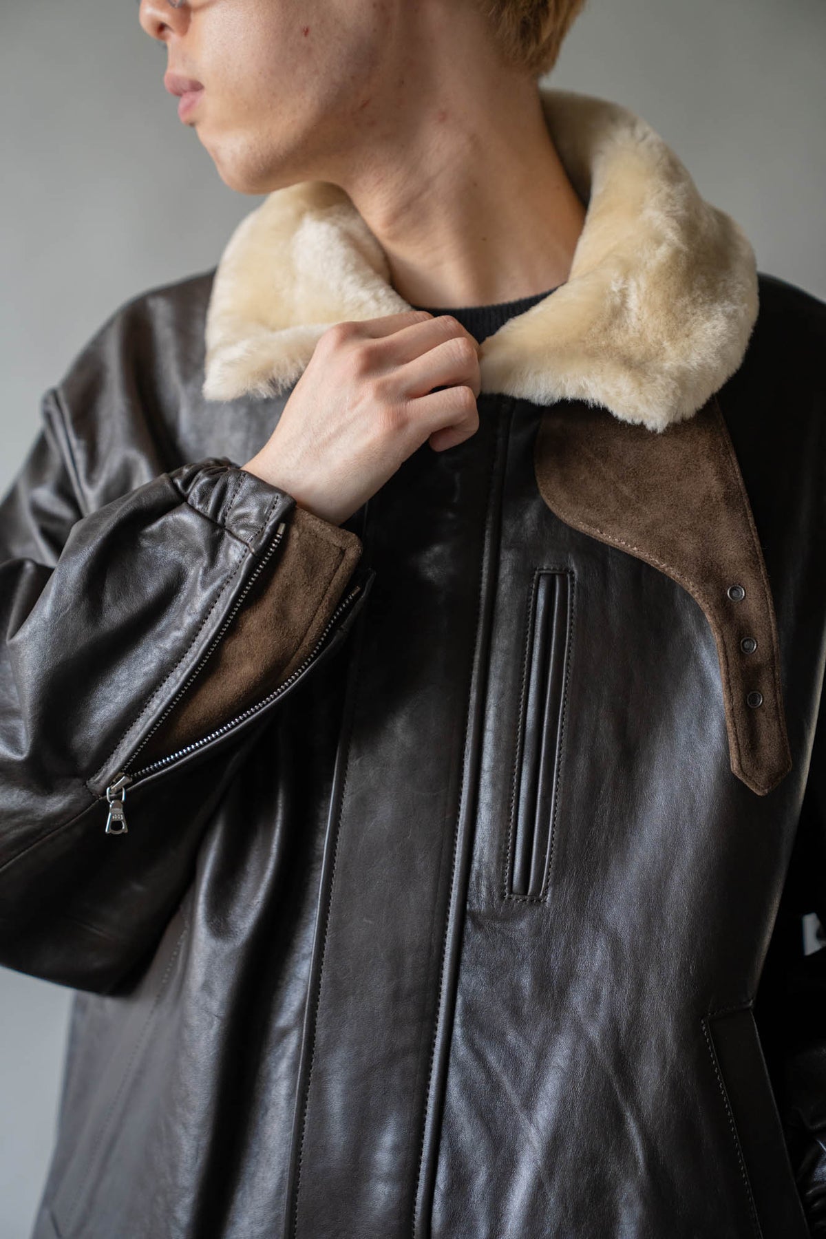 MOUTON COLLAR CALF ZIP JACKET(ST.1549)