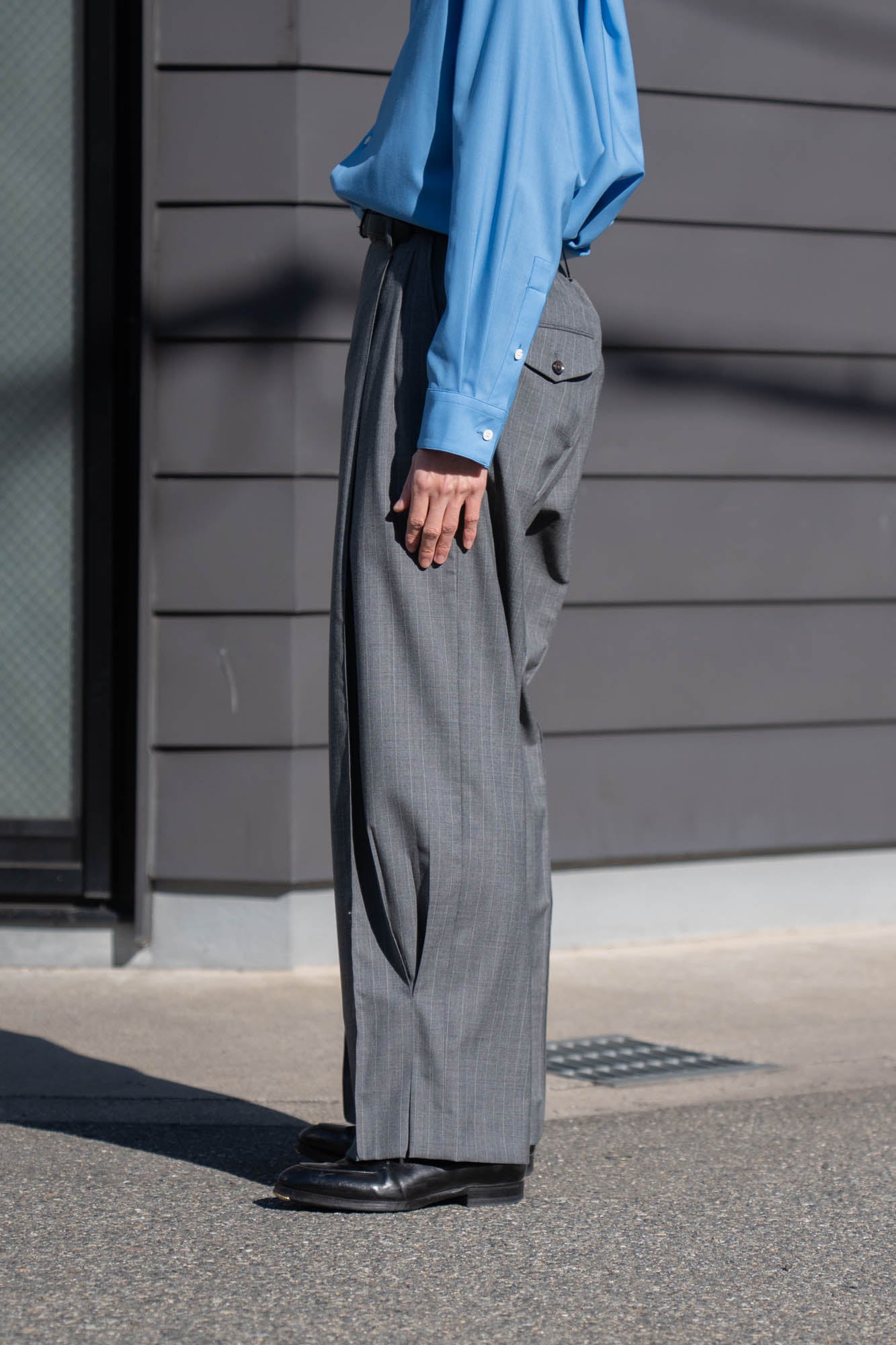 Pleated Stripe Summer Wool Pants