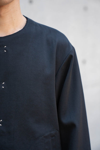 No-collar wool gabardine jacket