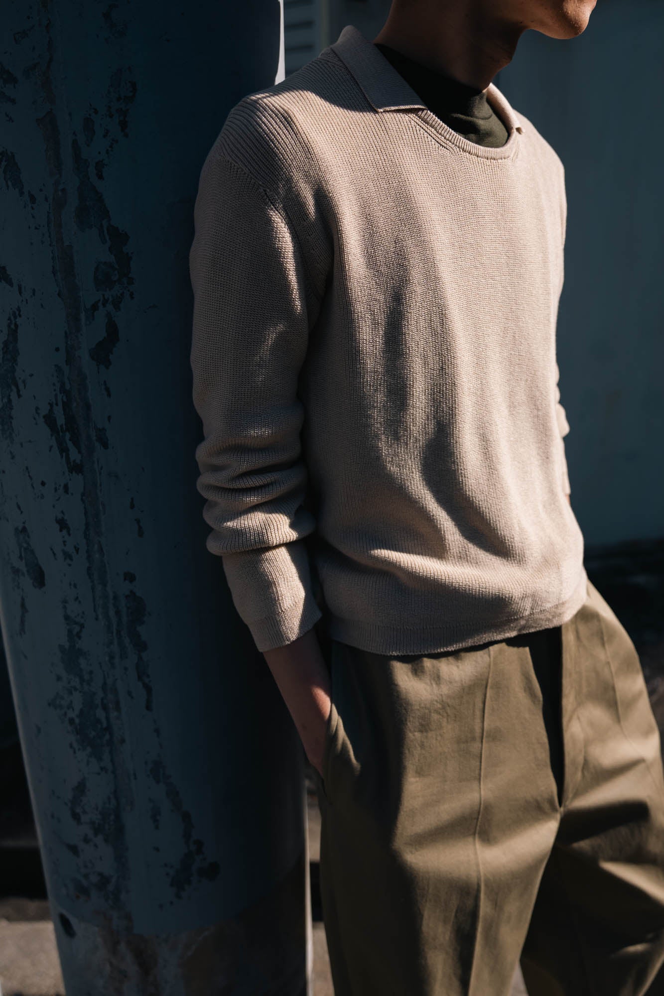 Roll Up Patched Knit in Marcerized Cotton