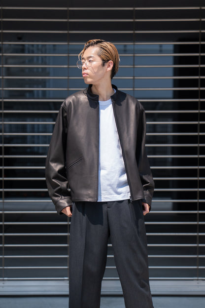 Lamb Leather Zip Short Jacket