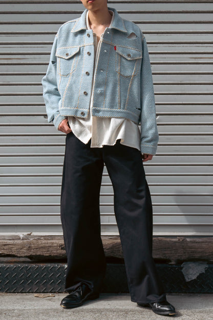 Knitted Denim Jacket with Hand Stitching