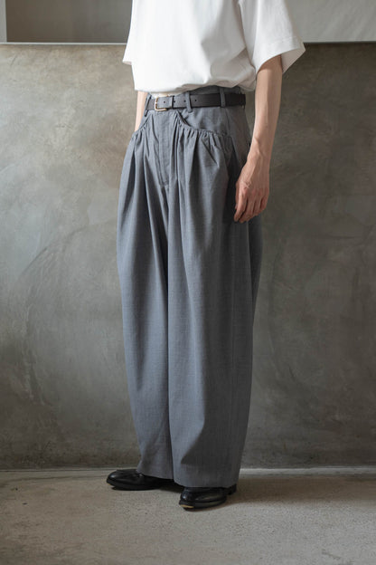 Gather-detail wool gabardine pants