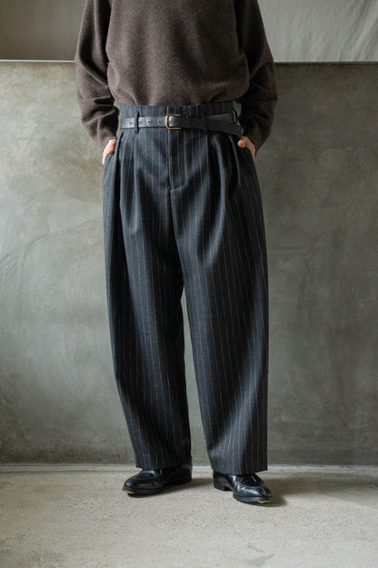 5 Tuck Trouser in Wool Pinstripe