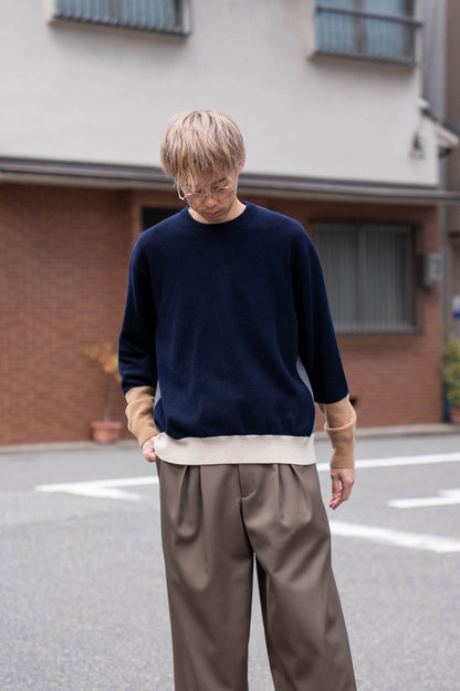 EXTRA FINE WOOL KNIT COLOR BLOCK LS(ST.1479)