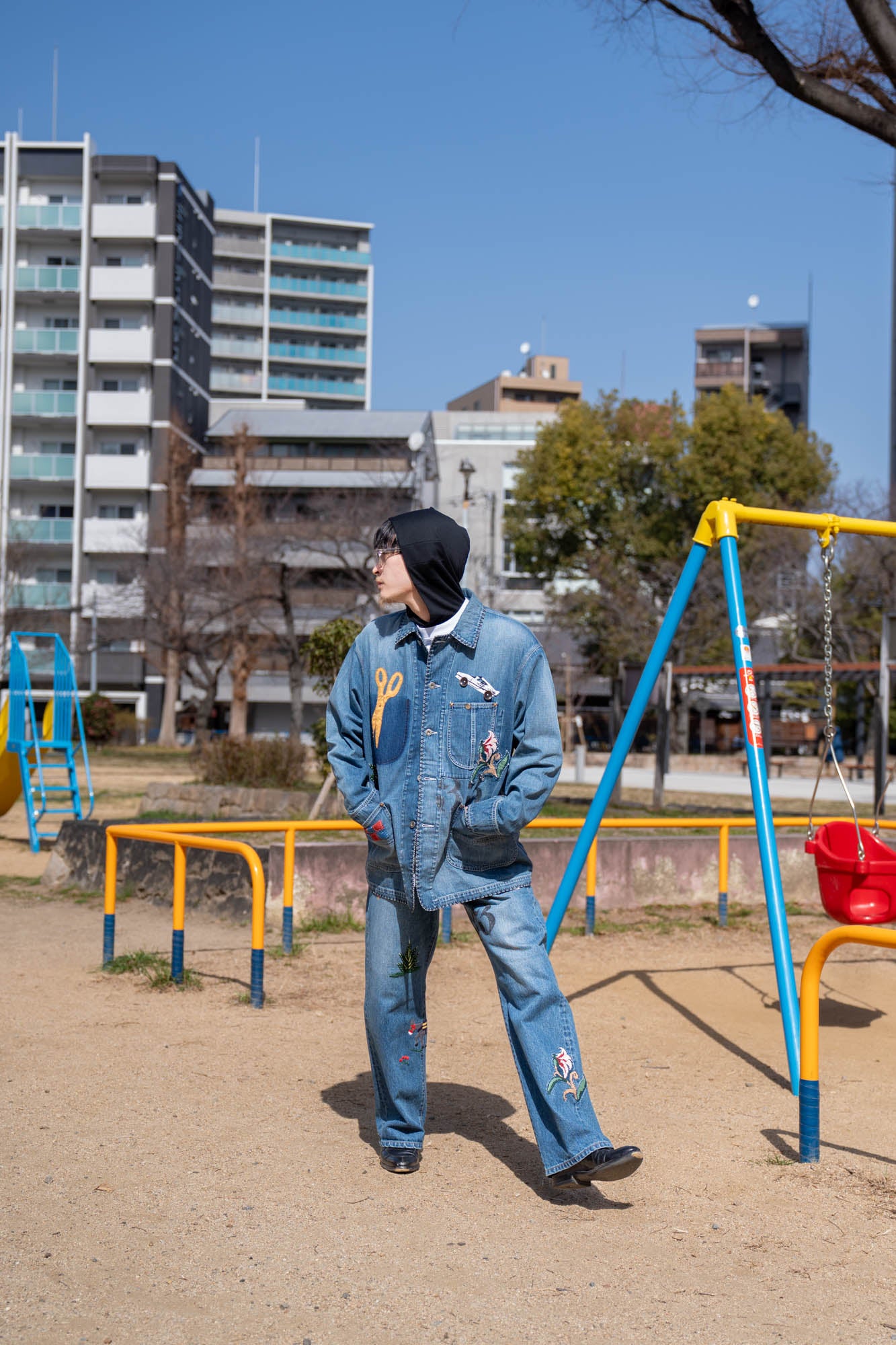 Hand-Embroidered Denim Pants