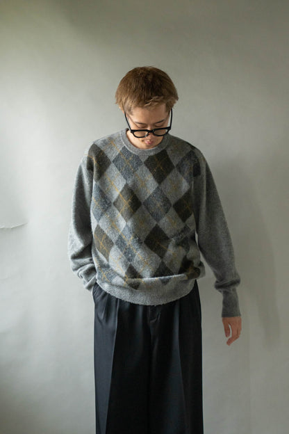 FINE WOOL ARGYLE KNIT CREW NECK LS(ST.1649)