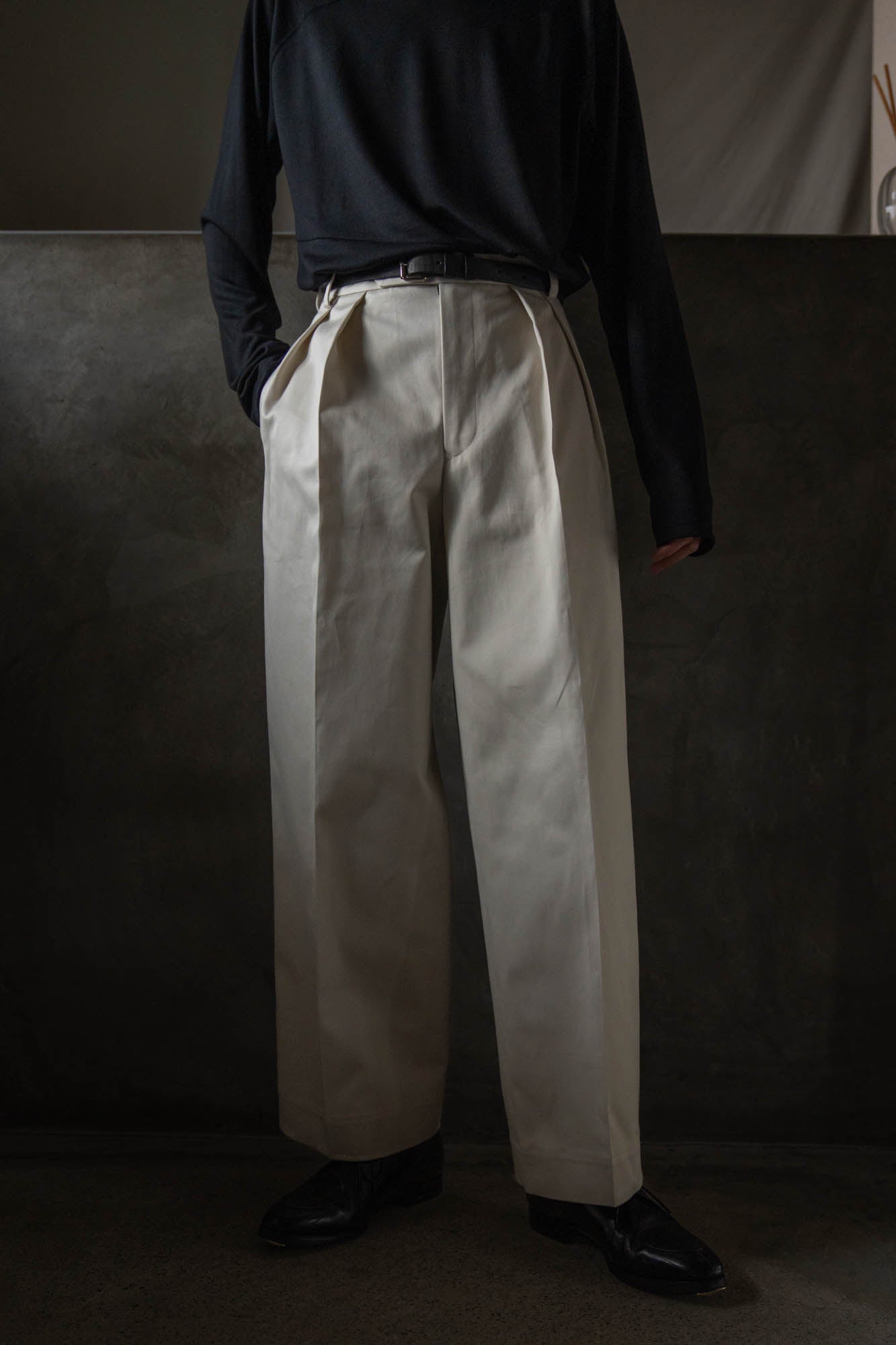 COTTON GABA 2TUCK WIDE SLACKS