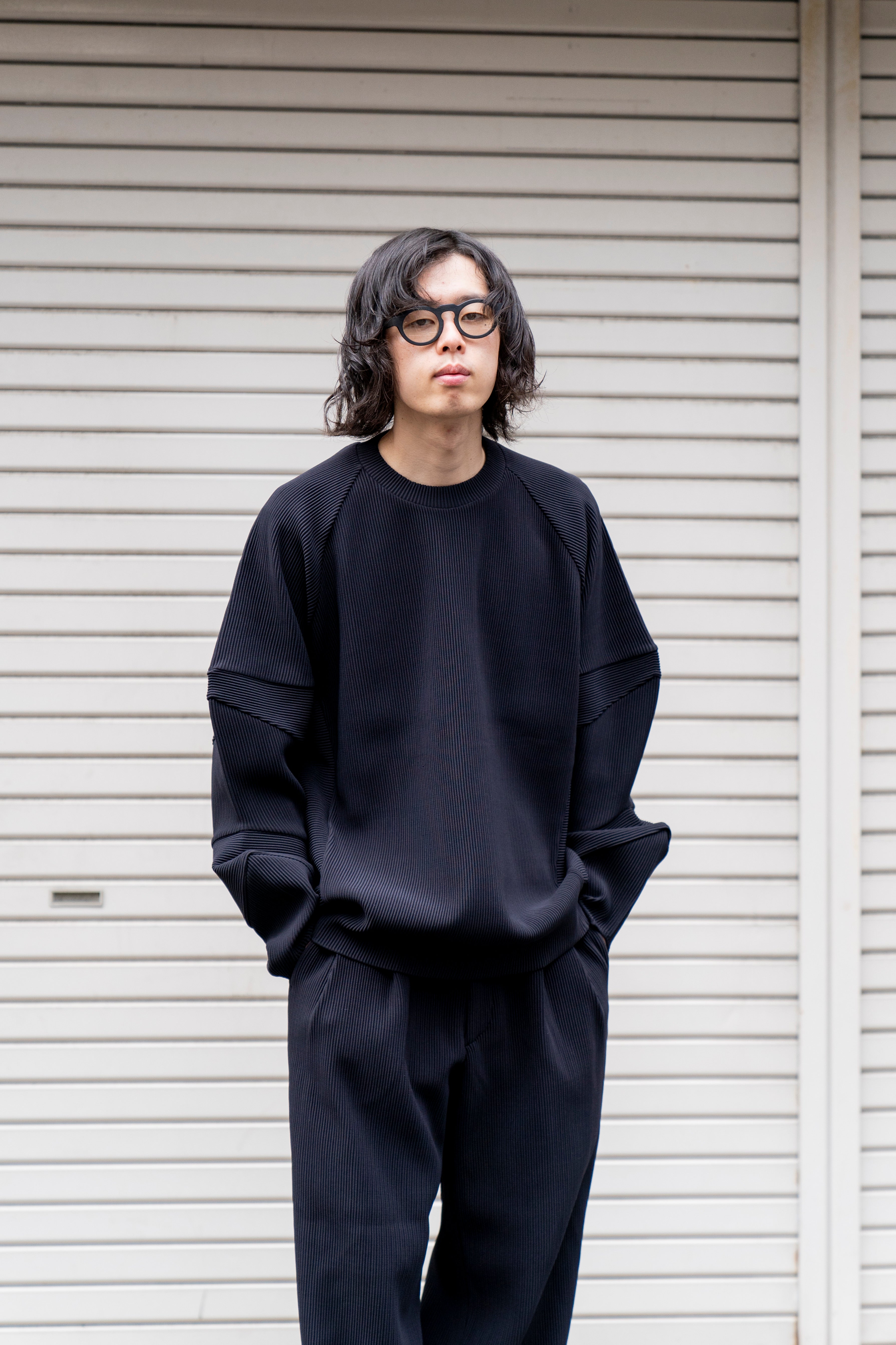 GRADATION PLEATS COMBINATION SLEEVES LS - トップス