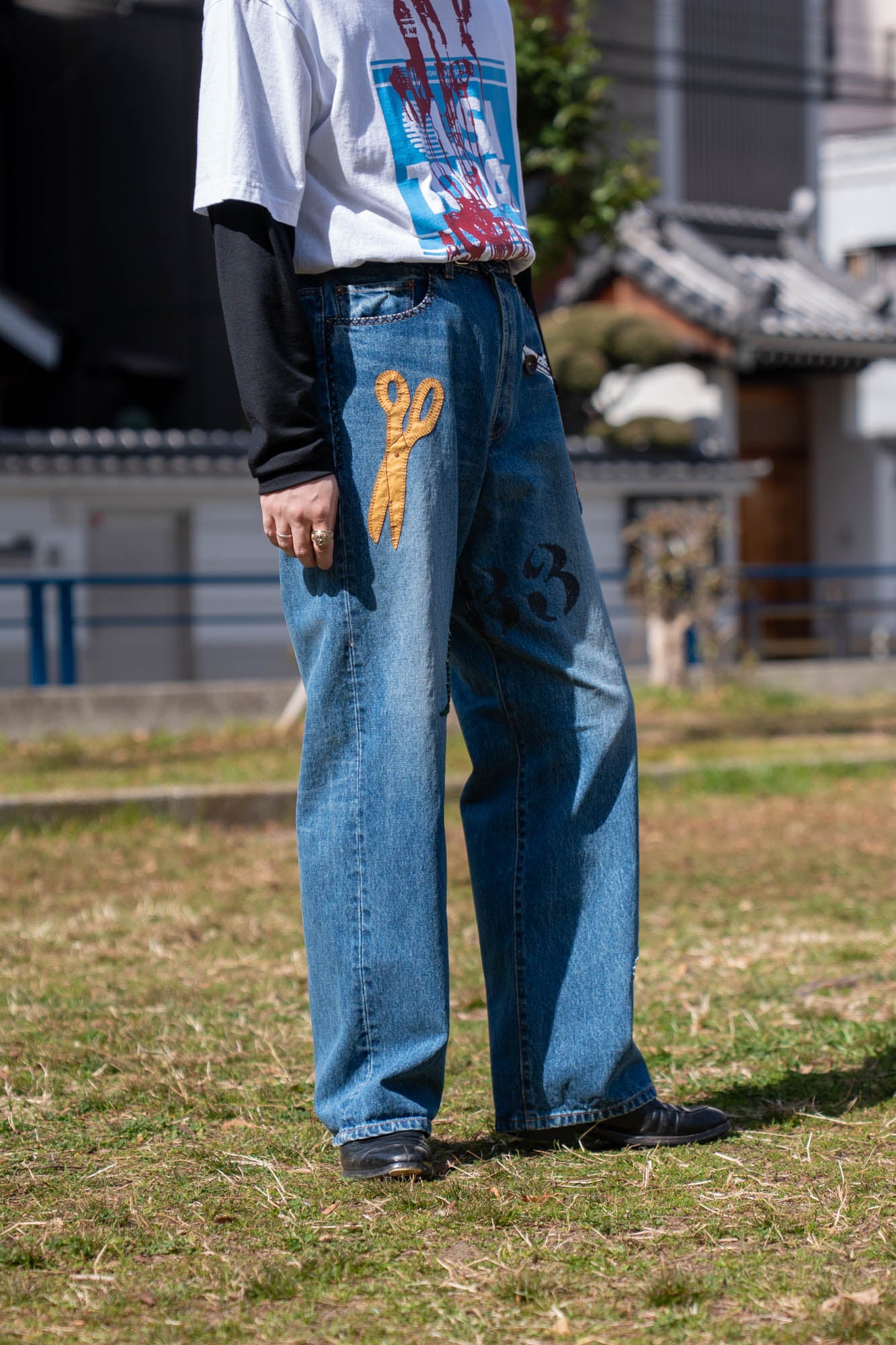 Hand-Embroidered Denim Pants