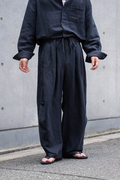 Linen Silk Wide Knee Tuck Pants