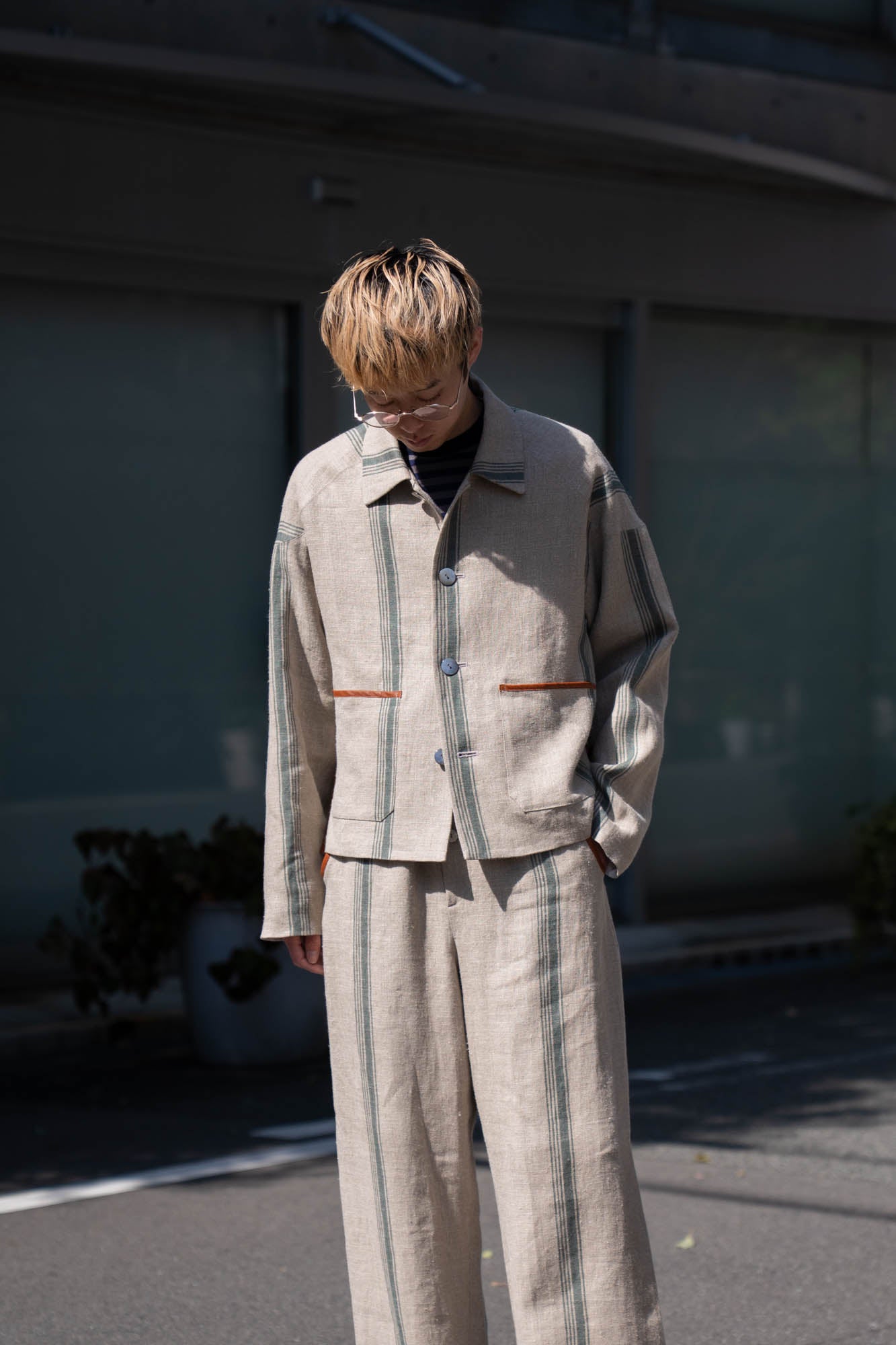 FLLOWER SAK LINEN STRIPE JACKET