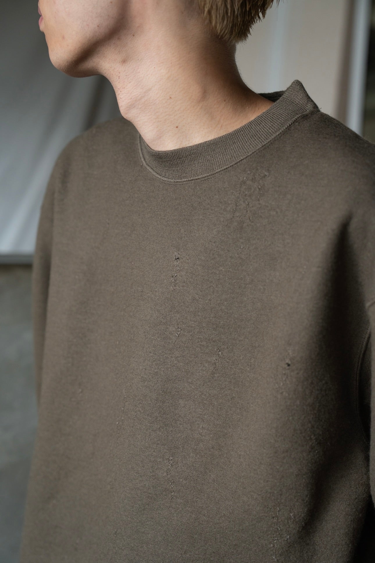 Damage jacquard terry crew neck sweater – sign | サイン