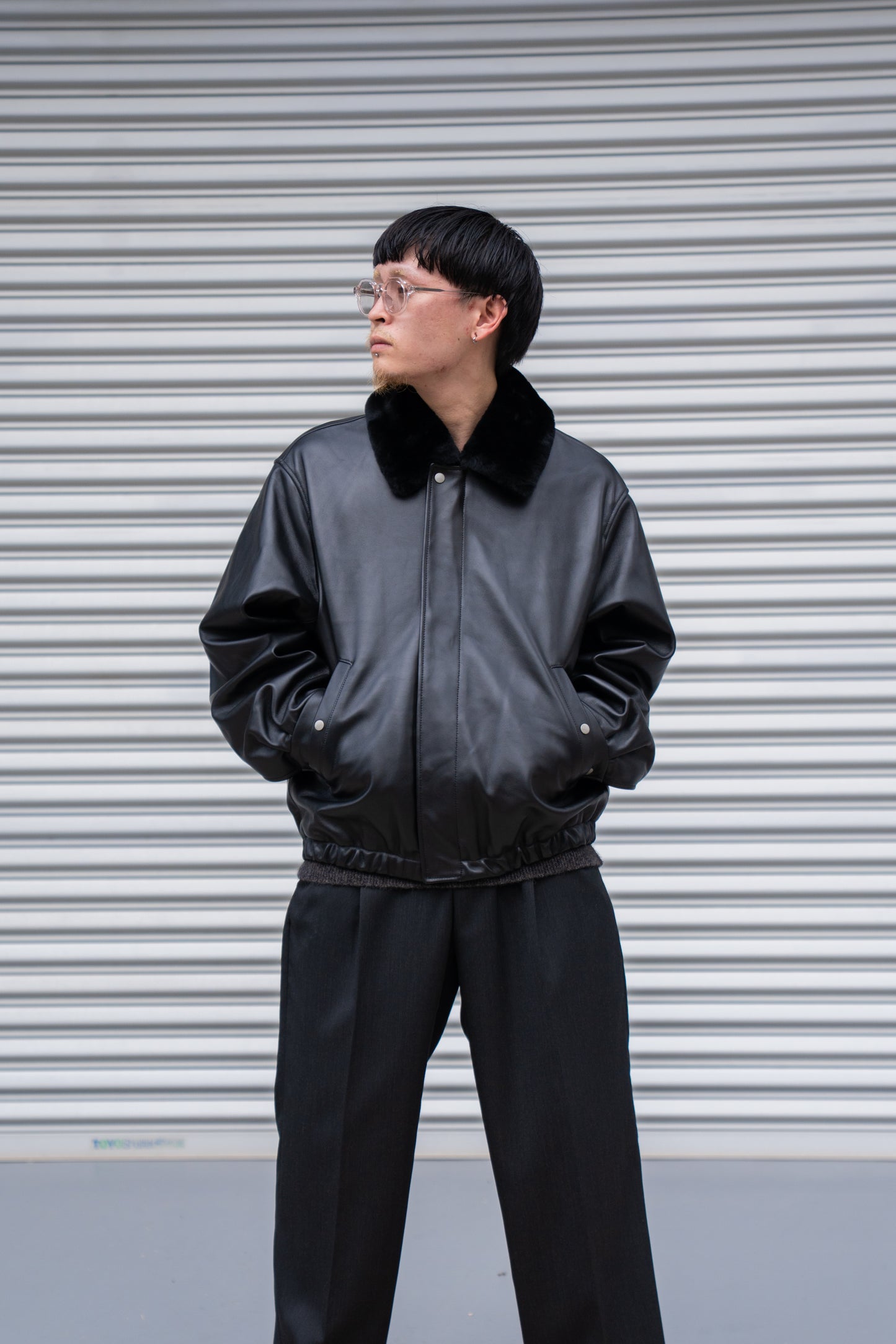 MOUTON COLLAR SHEEP LEATHER ZIP JACKET(ST.1216)