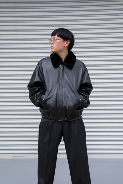 MOUTON COLLAR SHEEP LEATHER ZIP JACKET(ST.1216)