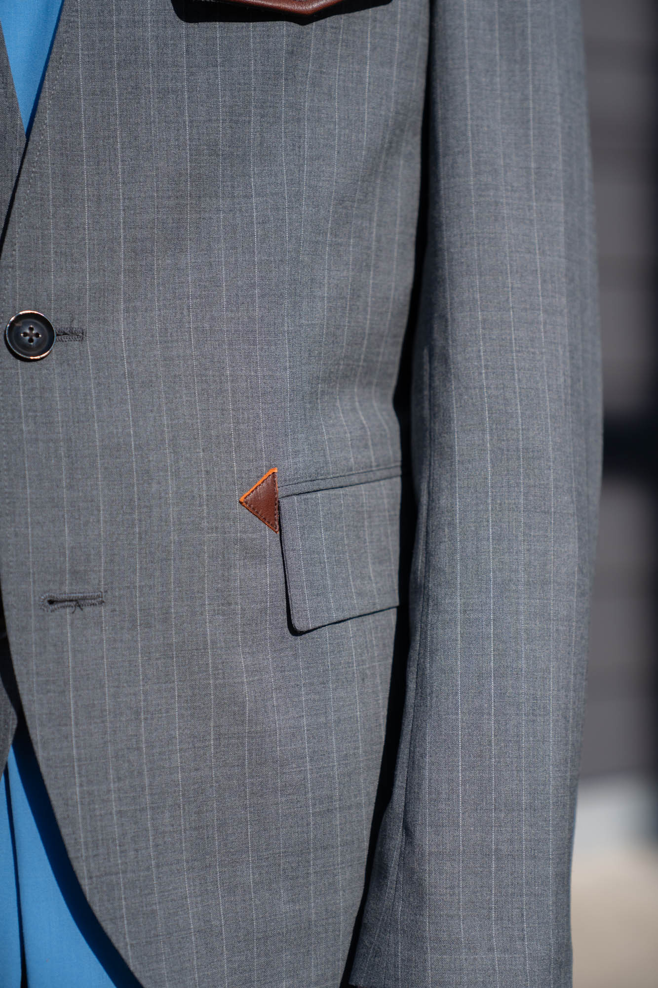 Leather-Patch No-Collar Jacket