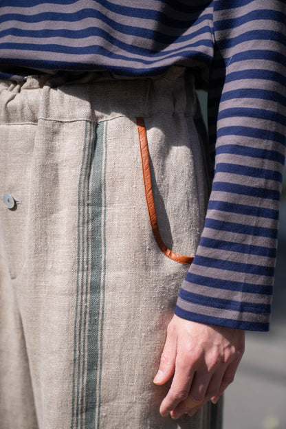 FLLOWER SAK LINEN STRIPE EASY PANTS